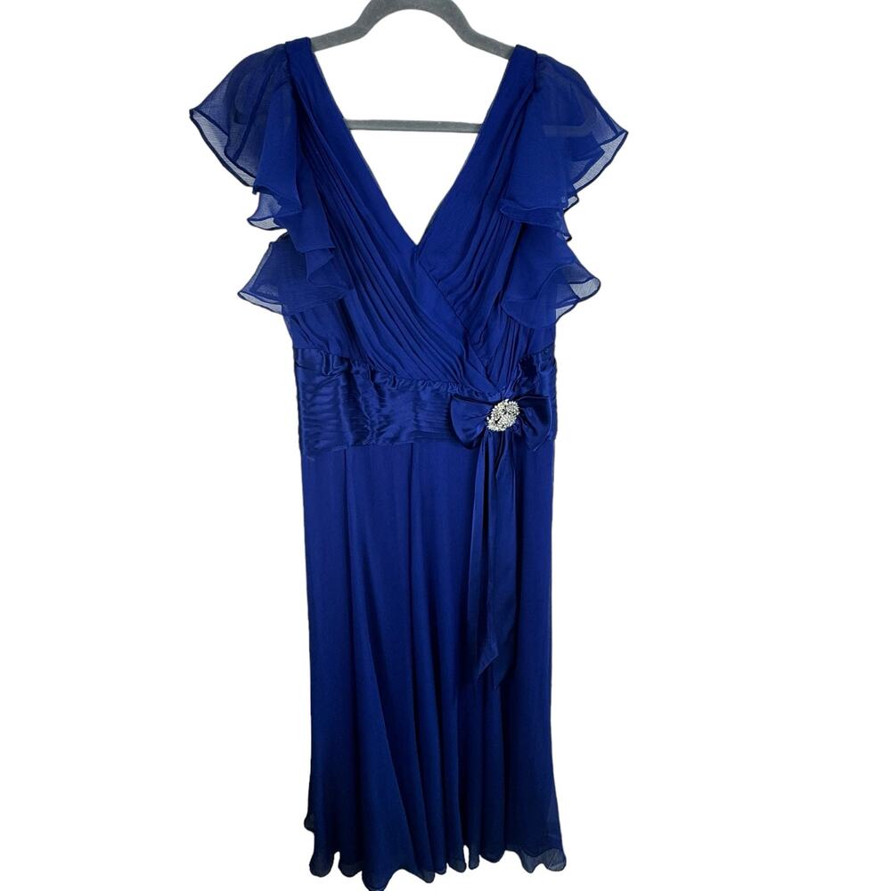 KM Collection By Milla Bell Royal Blue Flutter Sleeve Floor Length Dress Size 16